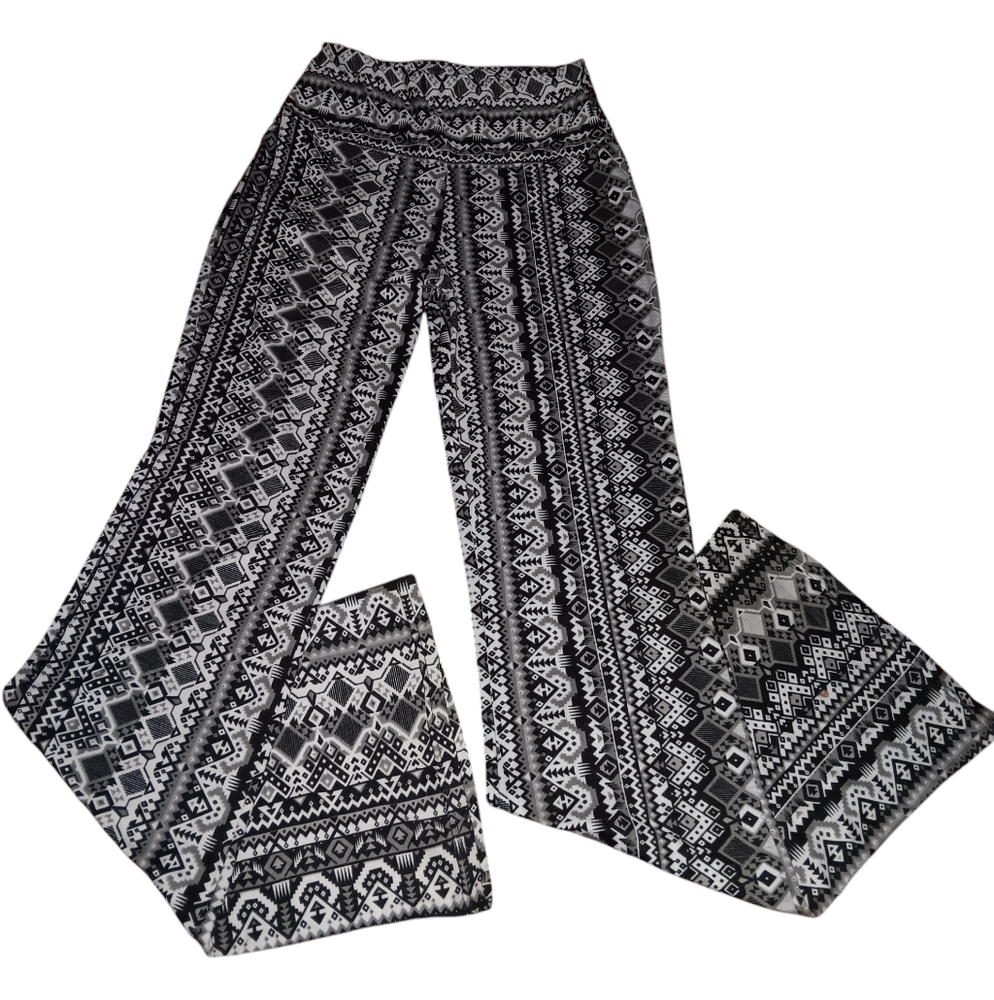 Shosho Tribal Boho Flare Leg Stretch Pants Size M Wide Leg Y2K Leggings